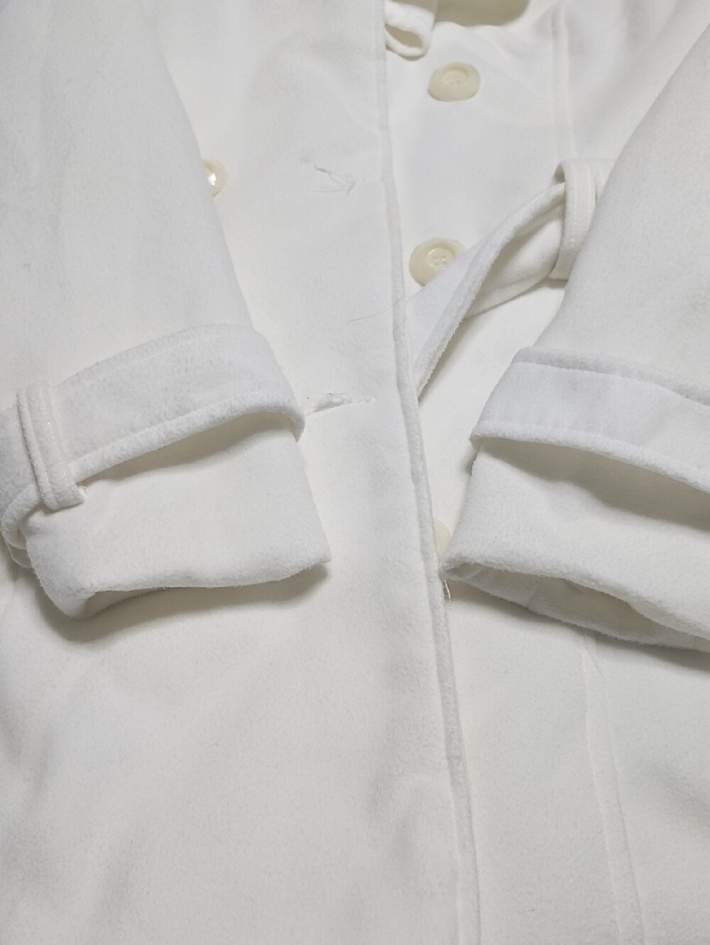 Miss London White Ruffle-Collar Double-Breasted Wool Blend Coat - Picture 7 of 11